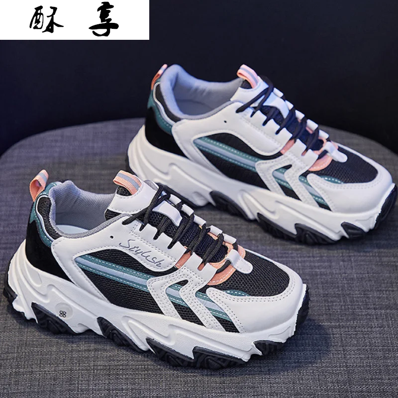 

Кроссовки женские сетчатые, повседневная обувь на платформе, удобные тканевые туфли на шнуровке, модные весенние, 2021