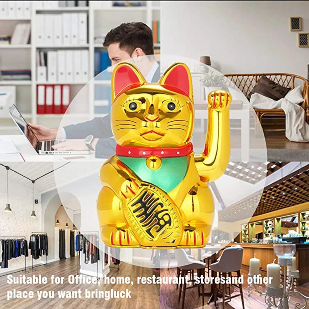 

Lucky Fortunes Cat Japanese Gold Lucky Cat with Waving Arm Battery Operated Restaurant Decoration декор для дома