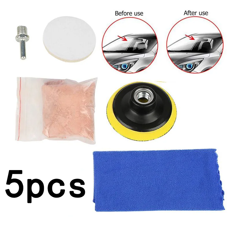 

5pcs/Set Polishing Pads Polishing Powder Kit Universal Car Windscreen Repair Windshield Scratch Remover Glass Polishing