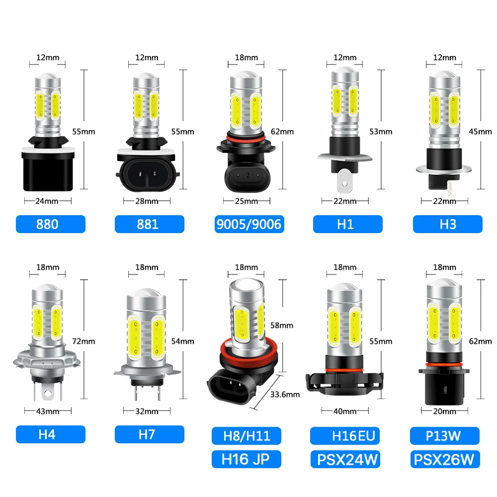 2 шт. HB4 9006 HB3 9005 H8 H11 Led H1 H3 туман светильник s лампы COB светодиодный 6000K 3000K 8000K