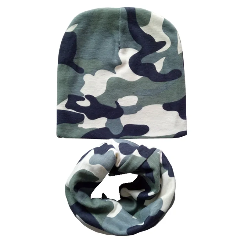 camo green Осенне-зимний хлопковый шарф для маленьких девочек, шапка для мальчиков, шапка, набор из шапки и шарфа, Детский Теплый шейный воротник, детская шапка, шарф - Цвет: camo green