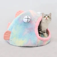 genuine pet cat soft warm house fish style 3 colorcat dog house with mat fashion rainbow color cat house furniture