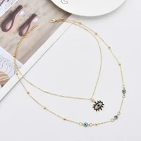 european style fashion gold color rhinestone round pendant necklace lady devil eye double jewelry necklace