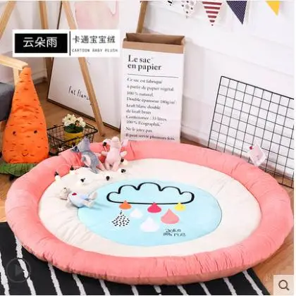 145cm Cotton Reversible Carpet,Pope Woven Carpet Woven Solid Color Round Rug Cushion Circular living Room Bedroom Rug - Цвет: Синий