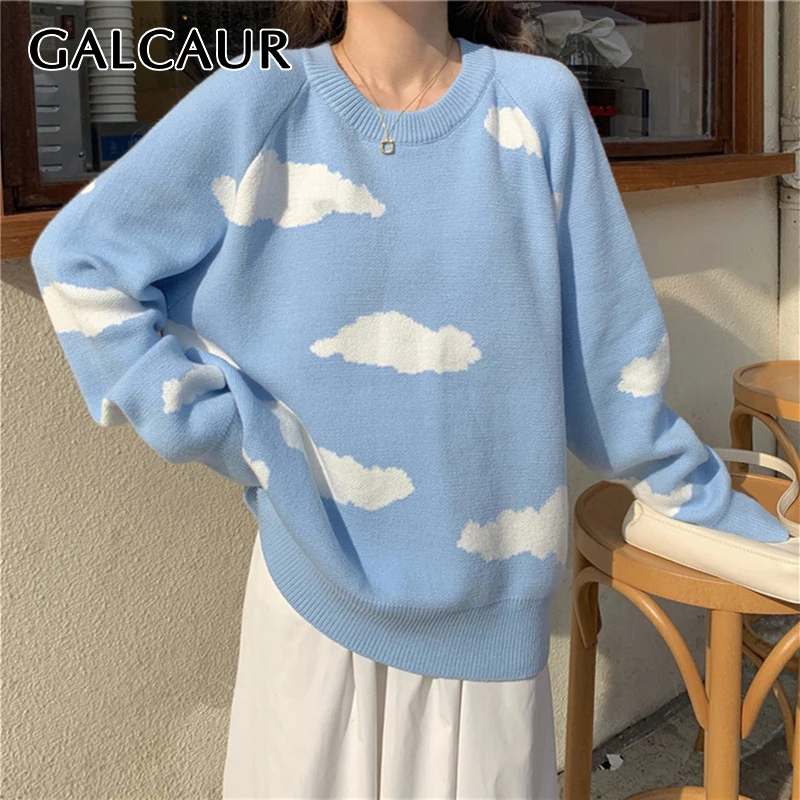 

Свитер GALCAUR с цветными блоками для женщин, Свободный вязаный пуловер с круглым вырезом и длинным рукавом, женская модная одежда в Корейском ...
