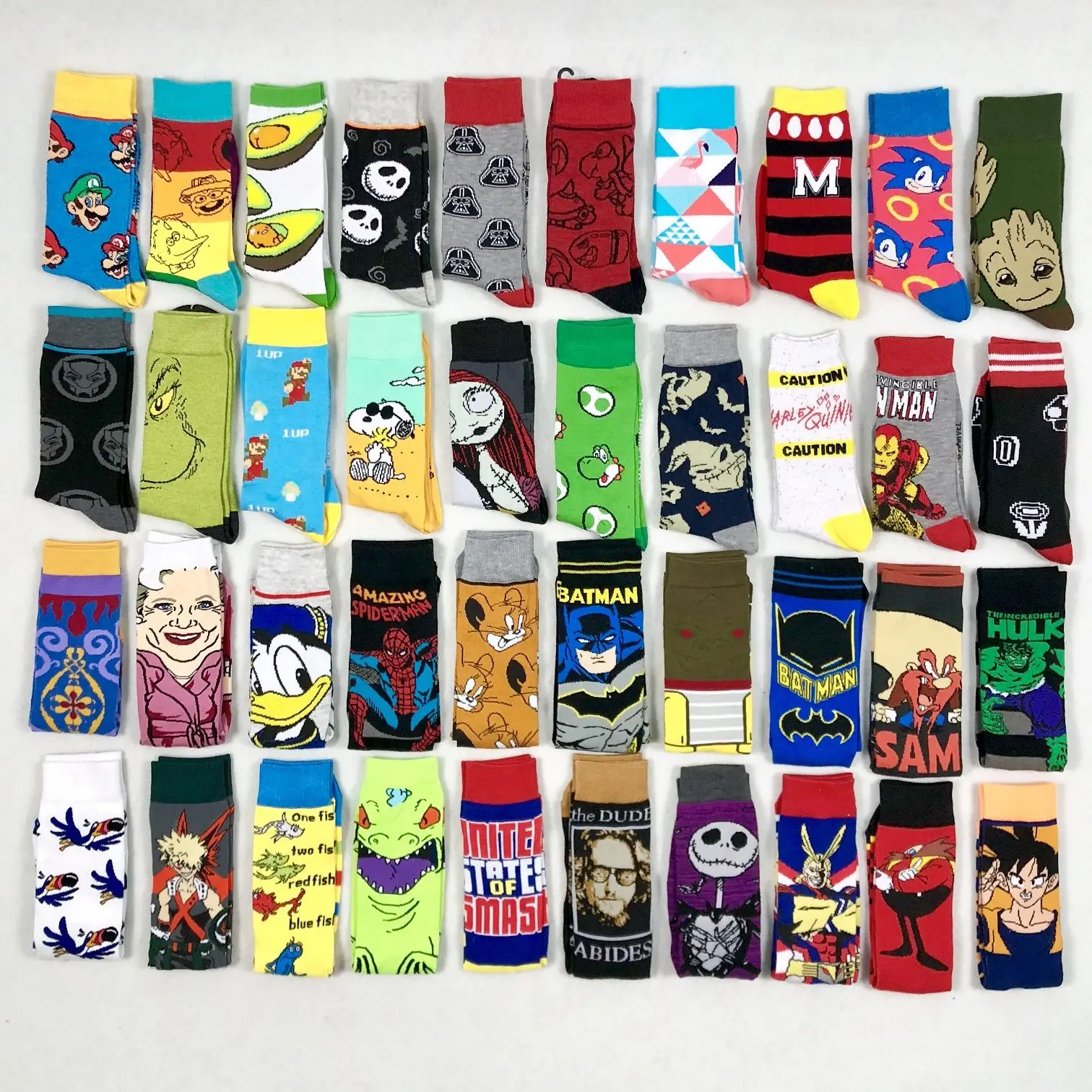 10 Pair 35-46 Cute Anime Socks Men Women Hip Hop Cartoon Socks Cotton Marvel Popular Brand Long Socks Happy Funny Socks Novelty