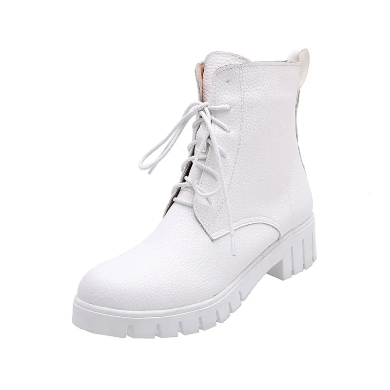 Женские байкерские ботинки на шнуровке красные белые Черные ботильоны массивном