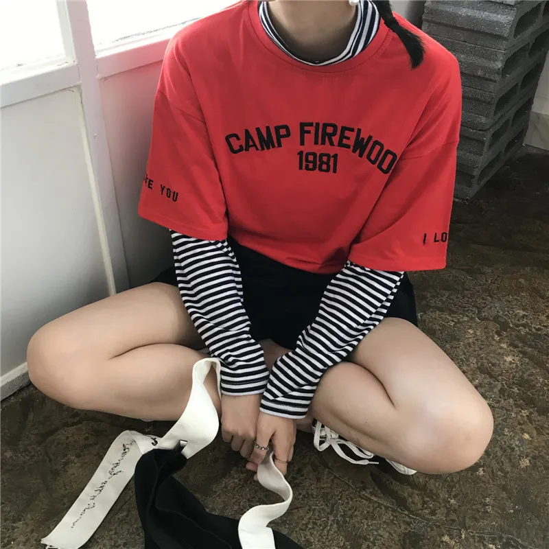 Women's T-shirts Tunic Kawaii Ladies Vintages Triped Long Sleeve T-shirt Female Ulzzang Harajuku Tee For Women Casual Top