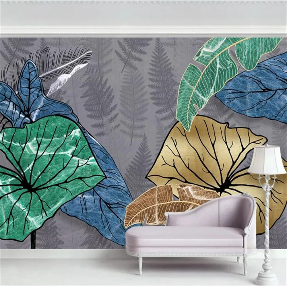 Настенный фон для фотосъемки с изображением золотых тропических листьев ручной