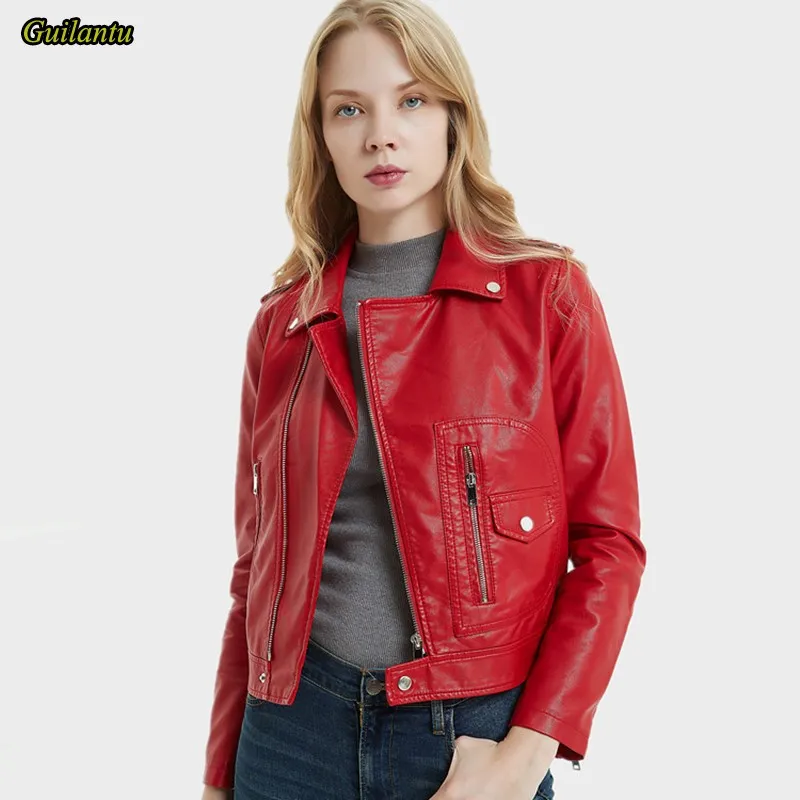 

Guilantu Faux Pu Leather Jacket Women Clothes Spring Autumn Women's Moto Biker Zipper Outerwear Motorcycle Bomber Coat Female