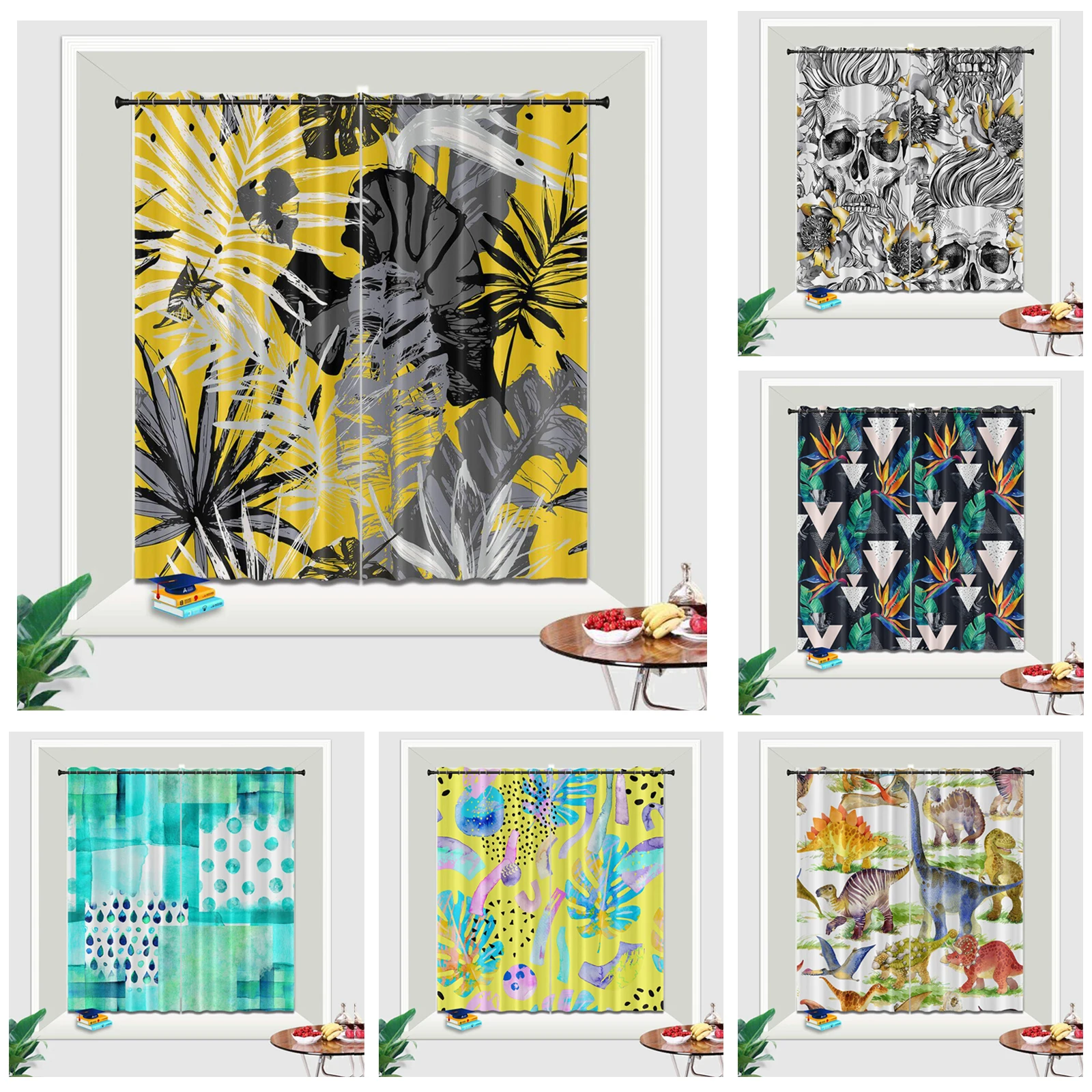 

Набор светонепроницаемых занавесок с 2 панелями, с принтом втулки, верхнее помещение, короткое затемнение