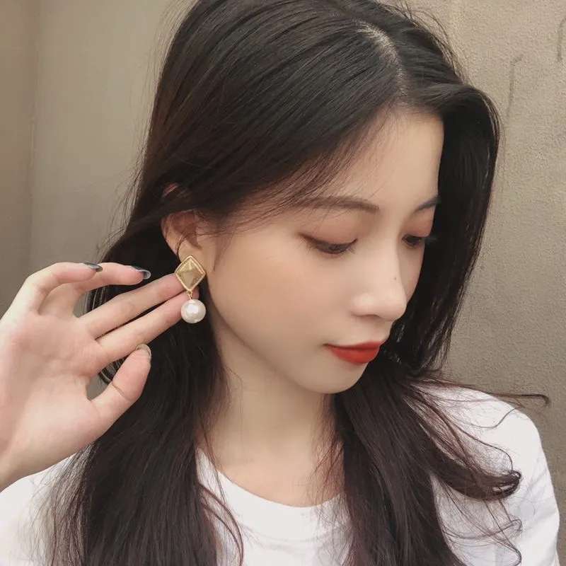 Модная популярная жемчужина серьги в виде геометрических фигур характер