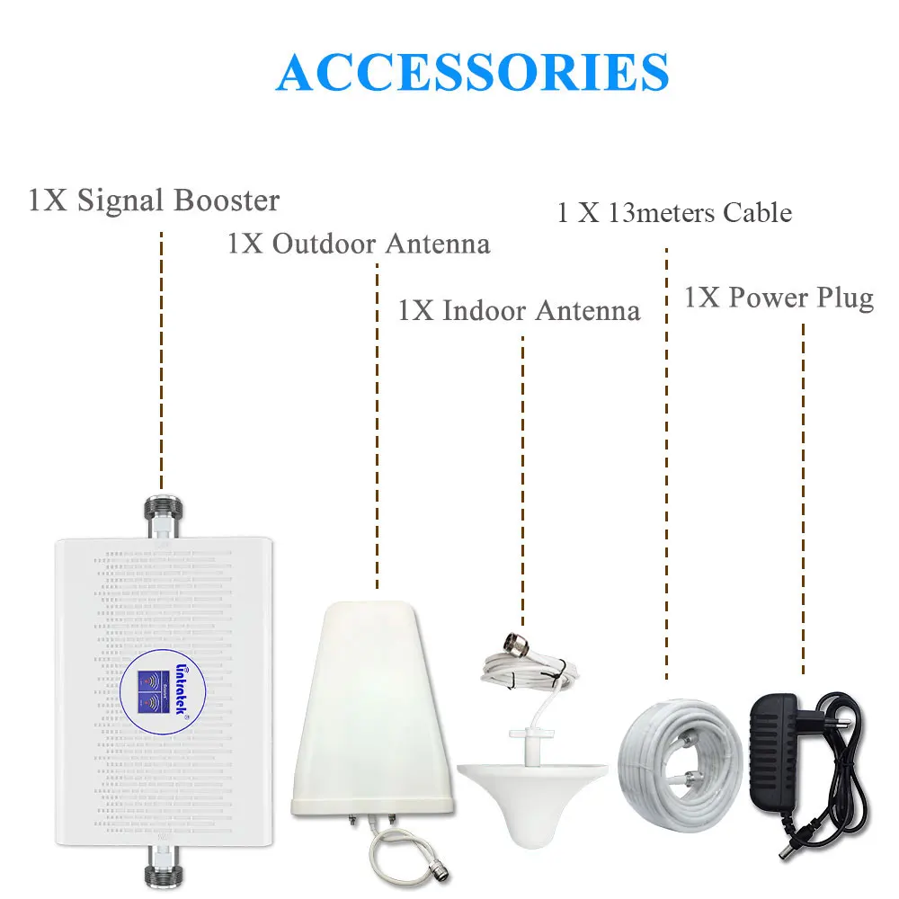 Lintratek signal booster 2g 3g umts 2100MHz gsm 900MHz LCD display 70dB gain AGC dual band cellular repeater antenna set@ | Мобильные