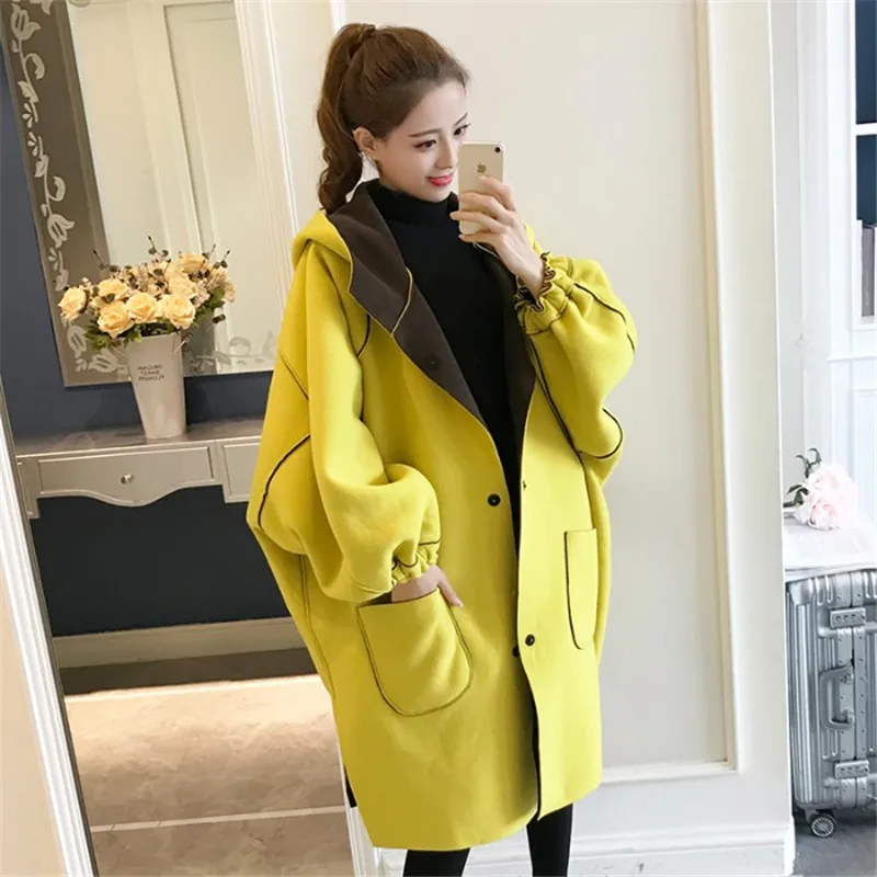 Женская куртка с капюшоном теплая Двухсторонняя карманами свободная рукавом