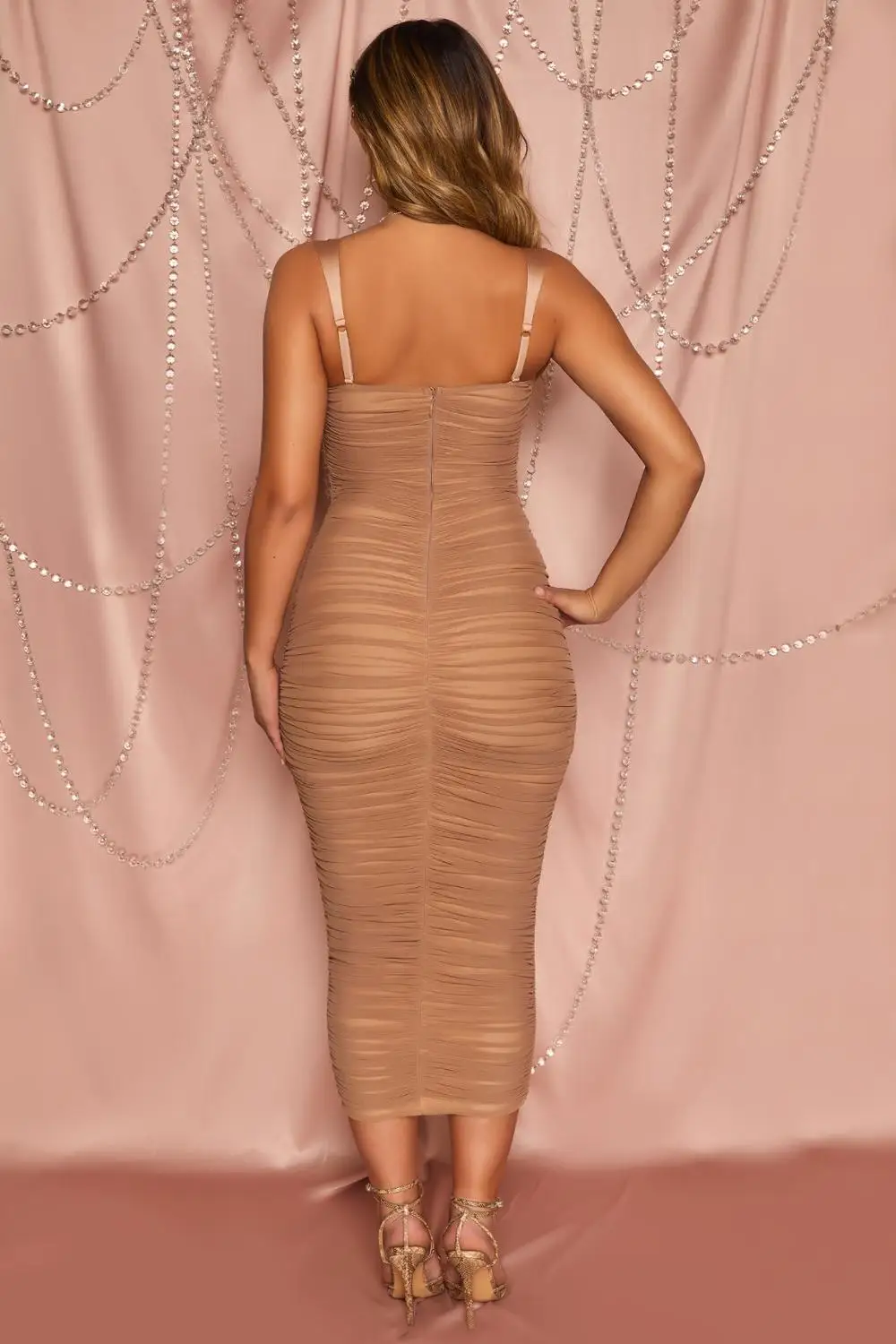 

Deer Lady Women Summer Dress Elegant New Ruched Mesh Midi Red Pink Khaki V Neck Sexy Celebrity Evening Party Club Dress