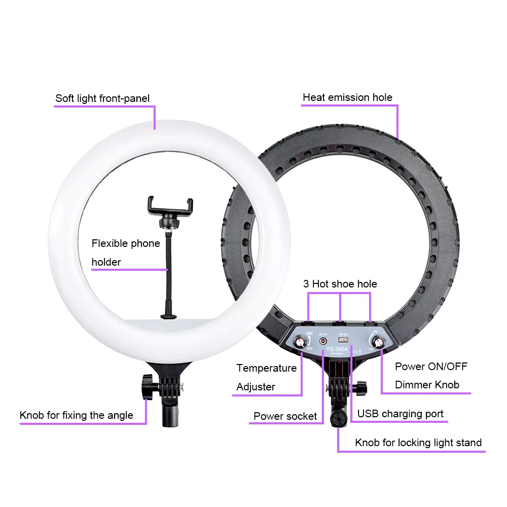 Светодиодный кольцевой светильник 14 дюймов приглушаемый для фотографии со