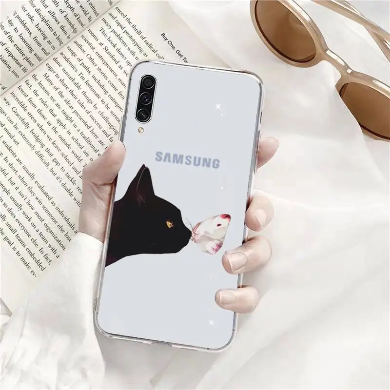 

cat cute cartoon creativity Phone Case Transparent for Samsung A71 S9 10 20 HUAWEI p30 40 honor 10i 8x xiaomi note 8 Pro 10t 11