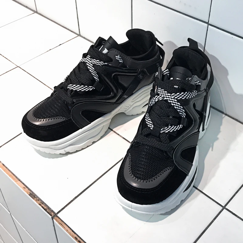 Весенняя женская Вулканизированная обувь Не сужающиеся книзу массивные