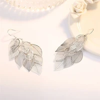 hook earrings silver color plated dangle jewellery leaf boho tassel vogue womens