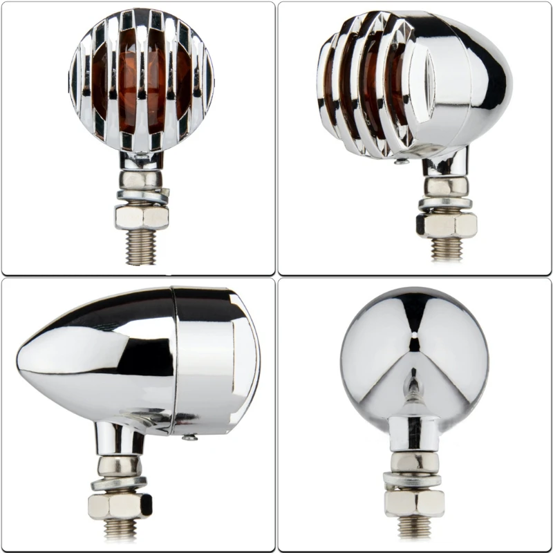 

2pcs Heavy Duty Motorcycle Turn Signals Bulb Indicators Blinkers Lights Vintage Retro Grille Metal Turn Signal Light