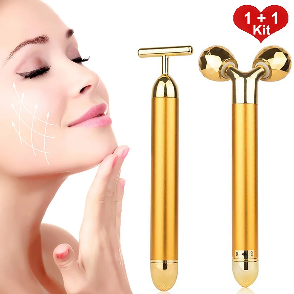 

Face Massage Roller Metal Facial Massager Face Slimmer T Shape 24k Beauty Bar Body Slimming Machine Lifting Anti Aging Wrinkle