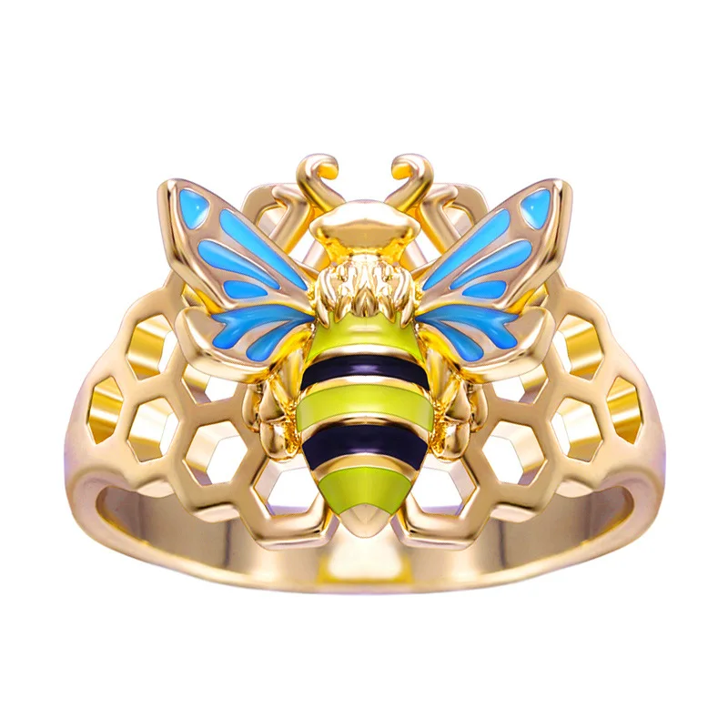 

Fashion Cute Insect Busy Bee Rings For Women Girl Luxury Hollow Out Honeycomb Gold Finger Rings Jewelry Gift Z3M369