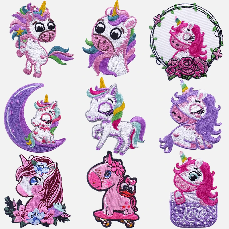 

Unicorn Cute Animal Patch Embroidered Patches For Clothing Badges Iron On Patches Stripe On Clothes Applique Jacket Jeans Patch