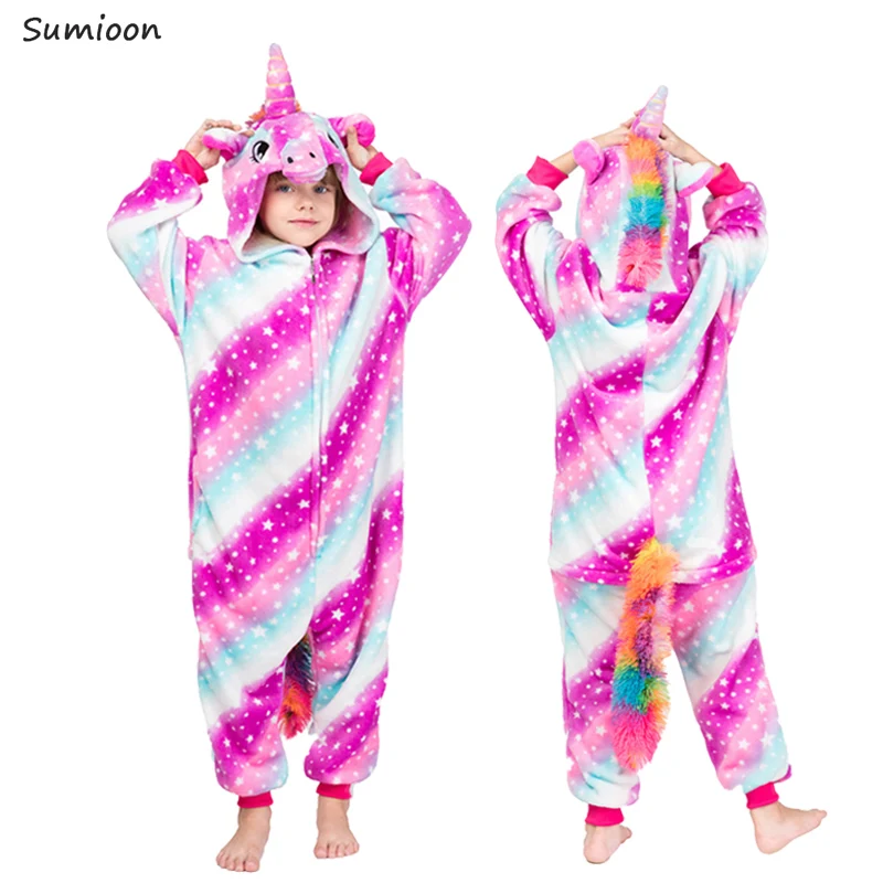 Кигуруми Onesie Дети Единорог пижамы детские животные панда комбинезон с изображением свинки костюм для мальчиков и девочек Зима Дети Единорог пижамы одеяло