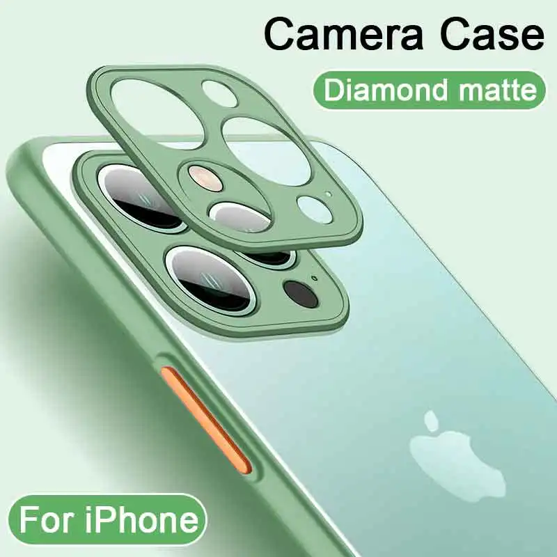 

Ударопрочный чехол для объектива камеры для iPhone 13 11 12 Pro Max Mini 6 7 8 Plus XR X XS MAX SE 2020, Прозрачный матовый чехол, задняя крышка