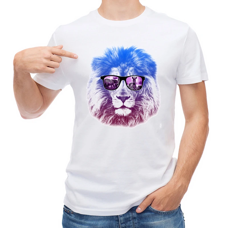 

TEEHUB Newest Animal Men T-shirt Fashion Sunglass Lion Printed Short Sleeve T Shirt O-Neck Tops Cool Tees