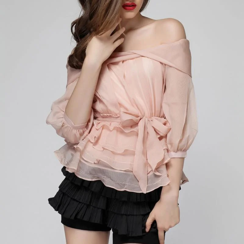 Женская свободная рубашка с открытыми плечами Повседневная Блузка в стиле