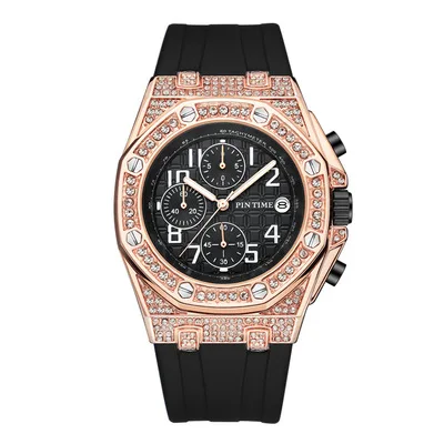 

Watch silicone strap octagonal design with calendar waterproof diamond plaid