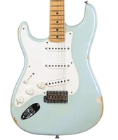 high quality left handed relic st electric guitar alder body maple neck aged hardware white blue color nitro lacquer finish
