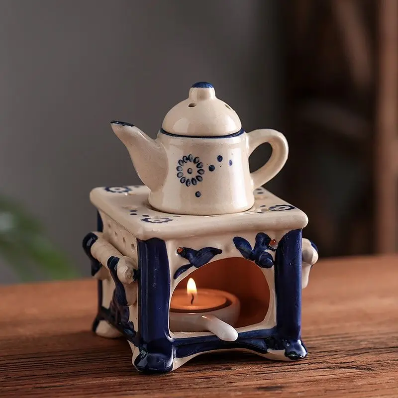 

Retro Ceramic Insence Burner Candle Aromatherapy Burner Essential Oil Lamp Aromatherapy Pot Incense Holder Wax Melt Burner Decor