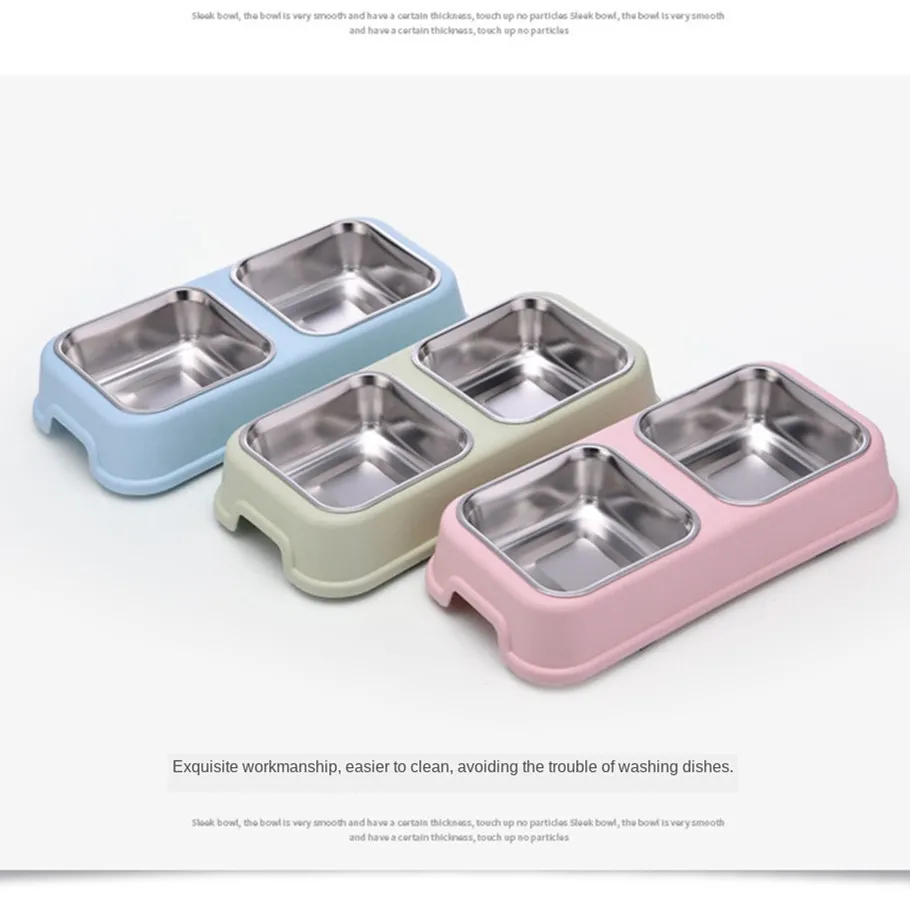 

Double Bowl Pet Feeder Puppy Kitten Food Water Feeding Bowls Stainless Steel Dog Drinking Dish Pets Tableware Dogs Supplies
