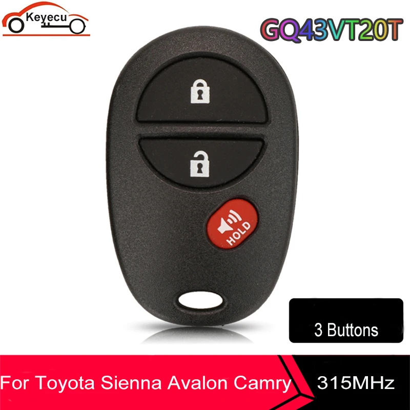 

KEYECU GQ43VT20T, 3 кнопки, 315 МГц, дистанционный ключ-брелок от машины для Toyota Sienna Solara Avalon Camry Highlander Sequoia Tacoma Tundra