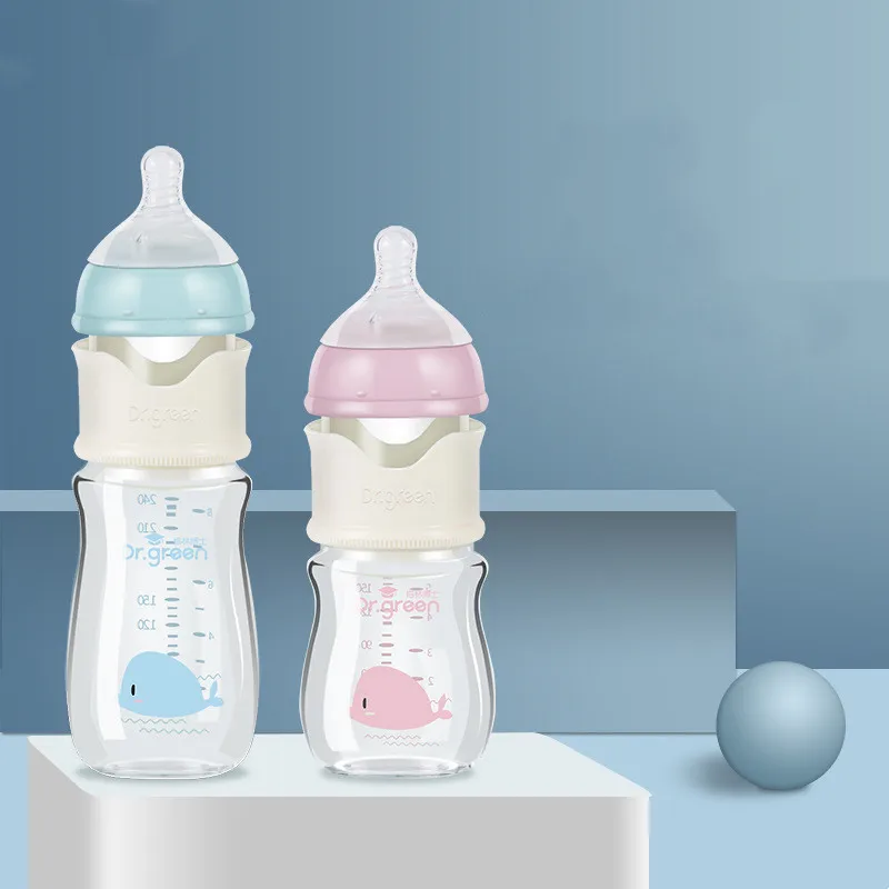 

Baby Glass Bottles Infant Silicone Pacifier Learn Drinking Bottle Newborn Cartoon Water Cup with Milk Powder Box Feeding Stuff