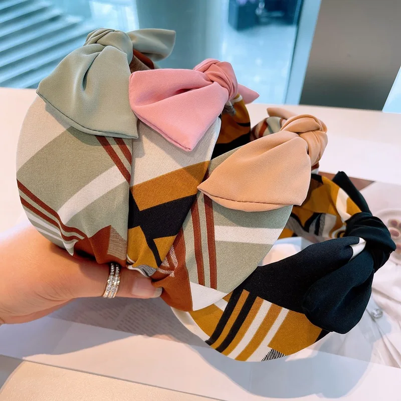 

2021 New Women Striped Hairband Retro British Bow Headband Hair Holder Ornament Head Band Lady Fashion Hair Accessories