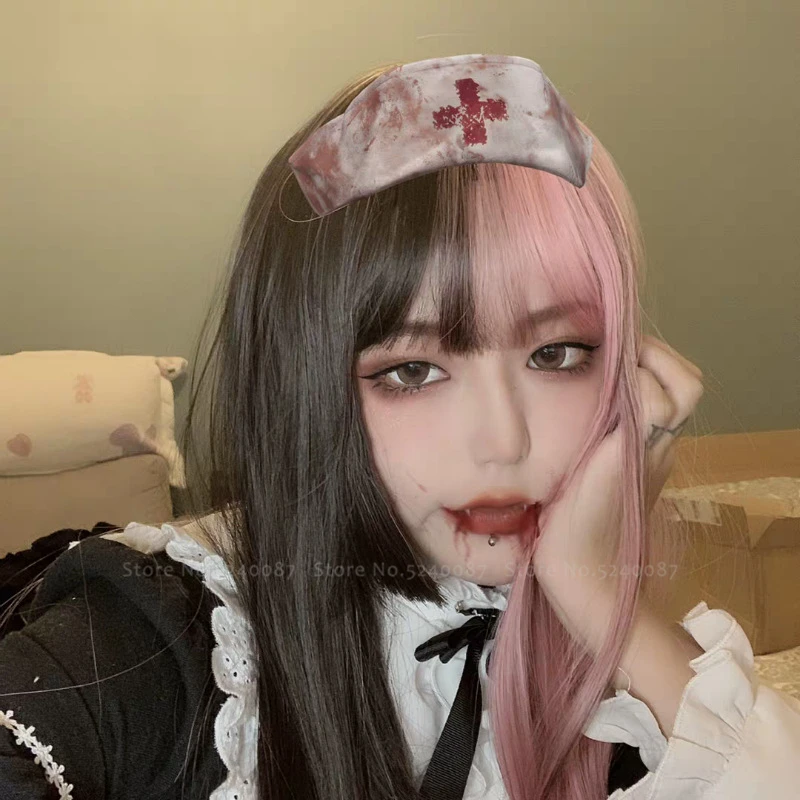 Женский парик для сцены белый черный розовый готический двухцветный с длинными