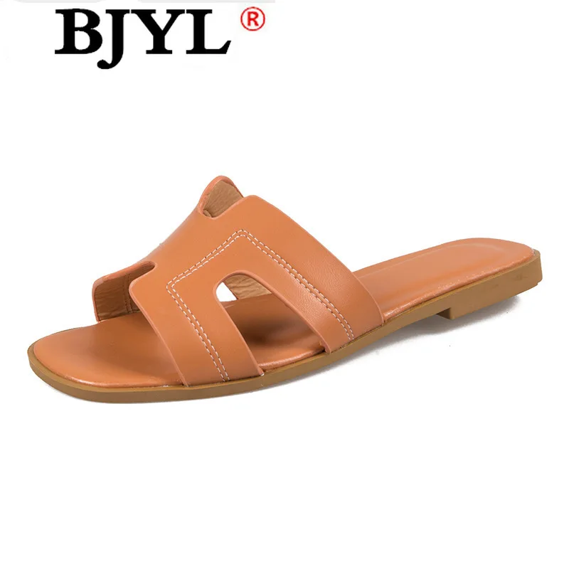 

2021 Summer Outdoor Fashion Women Casual Sandals Women One Word Slippers Low Heels Pu Leather Women Beach Sandals Zapatos Mujer