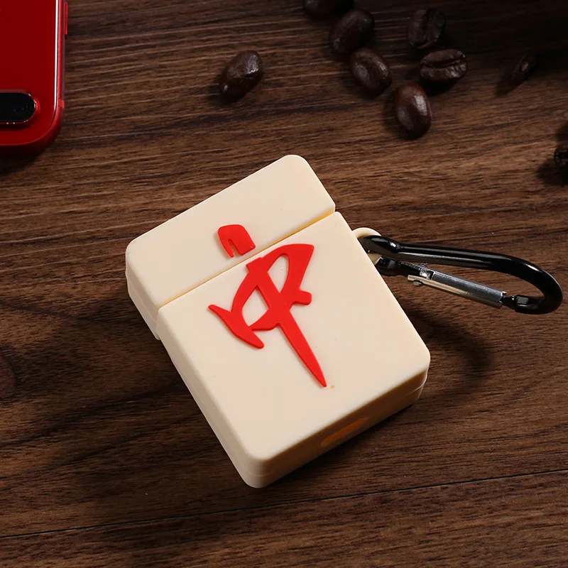 

2021 new fashion popular Mahjong cigarette case for Apple Airpods headphone case 1 2 silicone protective sleeve skin accessories