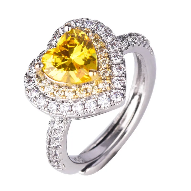 

2021 new luxury Yellow color heart 925 sterling silver engagement ring for women lady anniversary gift jewelry wholesale R5941