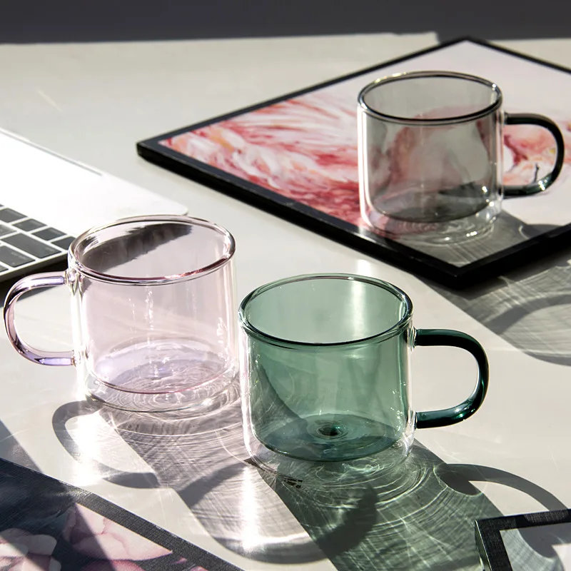 

Color transparent glass coffee cup high borosilicate with handle oatmeal breakfast heat-resistant tea home