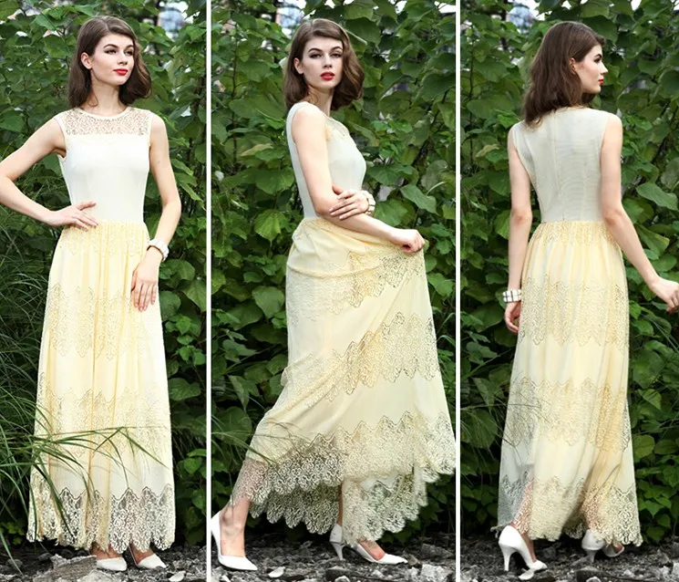 Распродажа! Женское длинное платье-макси без рукавов с кружевом | Женская одежда