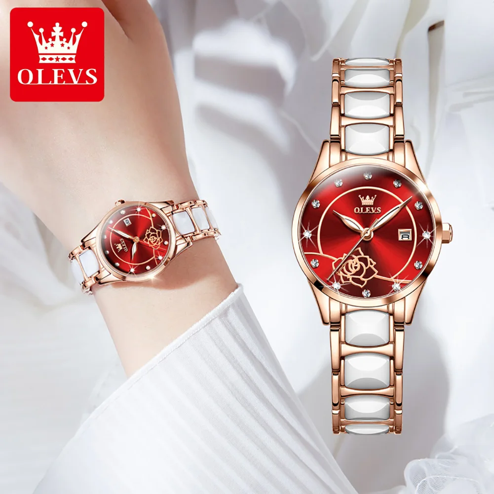 OLEVS Women's Watch Luxury Quartz Women Watches Ceramic Strap Casual Fashion Bracelet Ladies Girls Clock Gifts Relogio Feminino