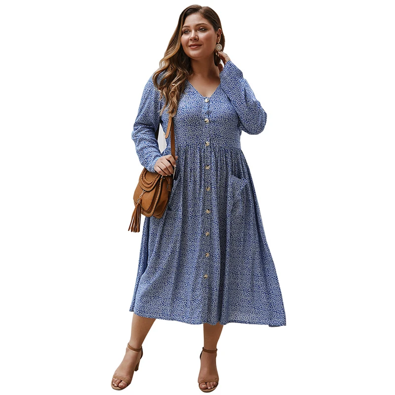 

Весеннее и летнее женское модное цветочное сексуальное платье с v-образным вырезом и длинными рукавами