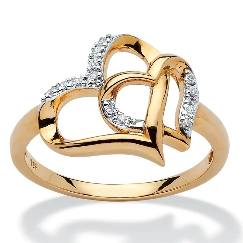 

Gold Color Metal Rings For Women Double Heart Creative Ring Zircon Decoration Trendy Party Jewelry