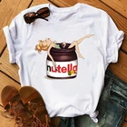 Женские футболки с эстетическим графическим принтом Nutella, футболки с коротким рукавом, с круглым вырезом и мультипликационным принтом, топы в стиле Харадзюку в стиле 90-х, размера плюс