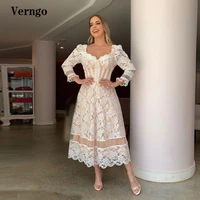 verngo vintage a line lace dotted wedding dresses long sleeves sweetheart tea length bohemian bridal gowns women formal dress