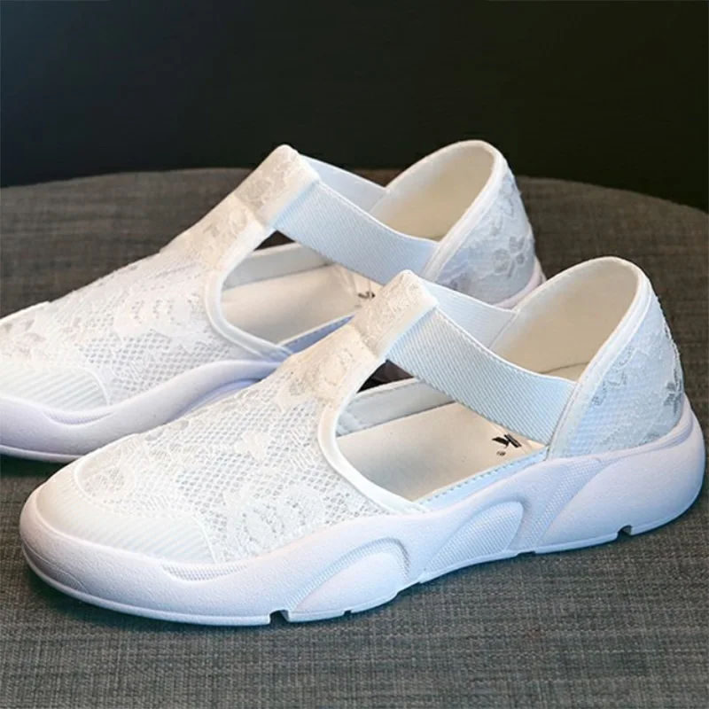 

Lace Elastic Band Fisherman Sandals Women 2021 Summer Baotou Sponge Cake Thick-Soled Breathable Casual Flat Shoes Women